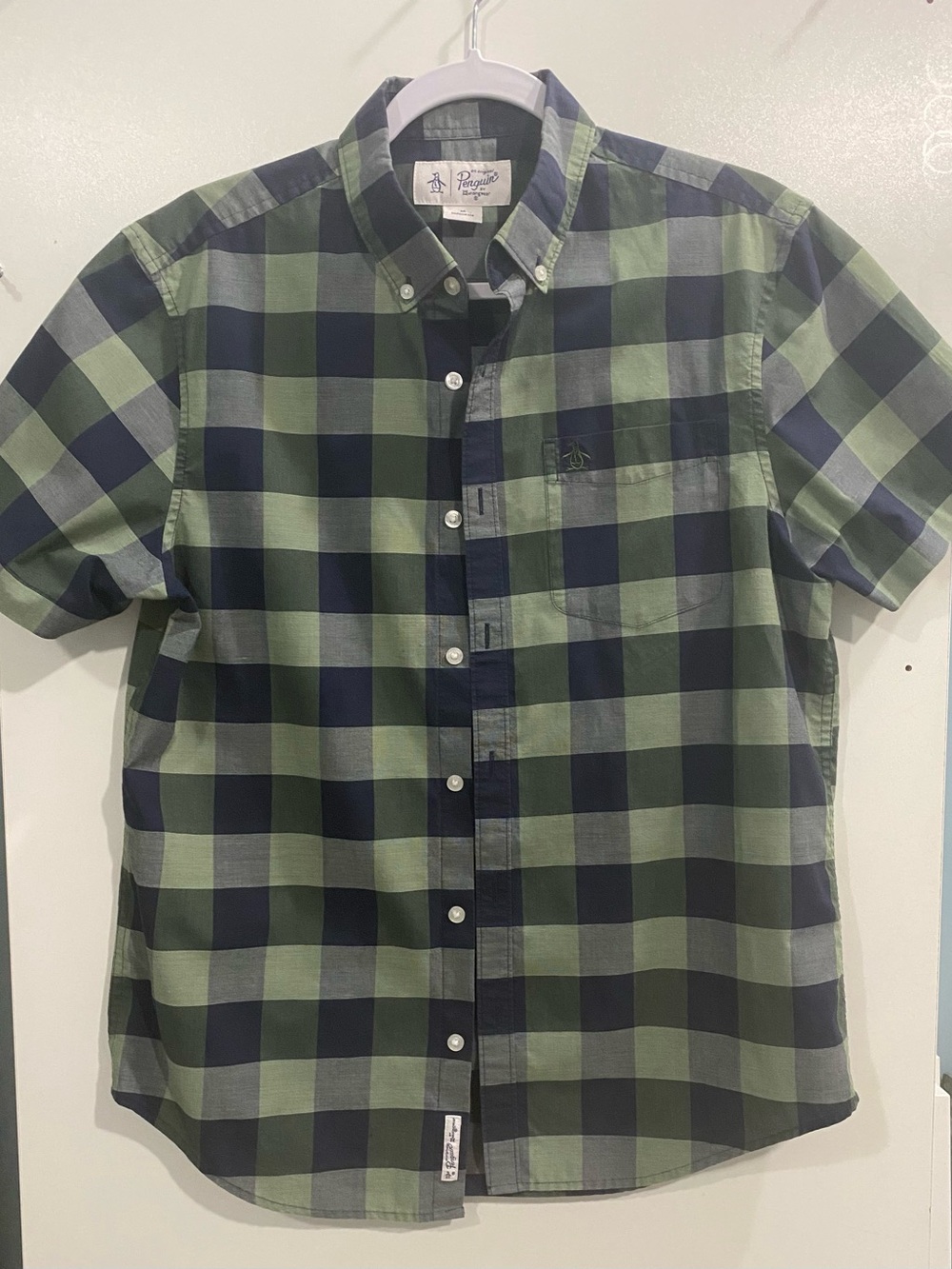 Original Penguin Green & Navy Plaid Short-Sleeve Button-Down Shirt